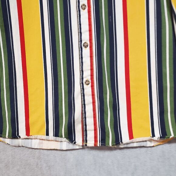 GUESS Shirt Mens Large Green Striped Regular Fit Collar Casual Button Down Vtg - Picture 6 of 12